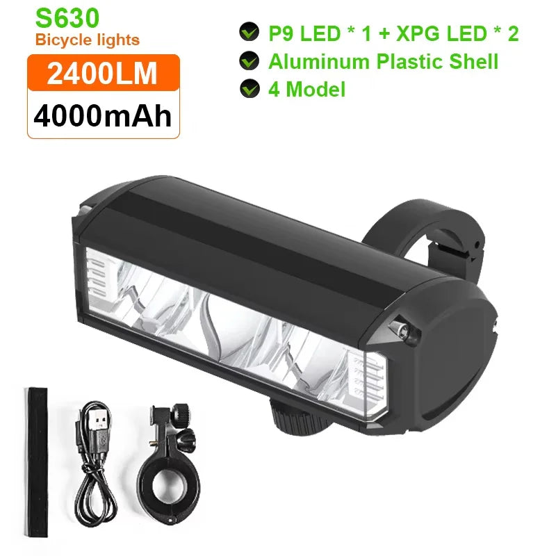 Bicycle Light 8000mAh 5 LED Bike Light Front Rechargeable LED Flashlight 5200LM Headlight with Power Bank Bicycle Accessories Zpaxo S630