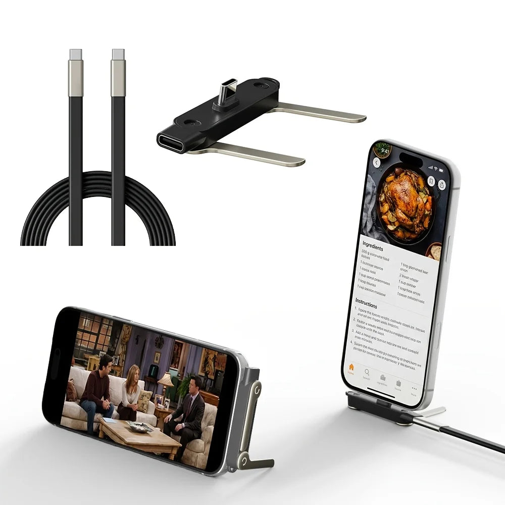 240W 2-in-1 Black Orange Fast Charging Foldable Bracket Data Cable