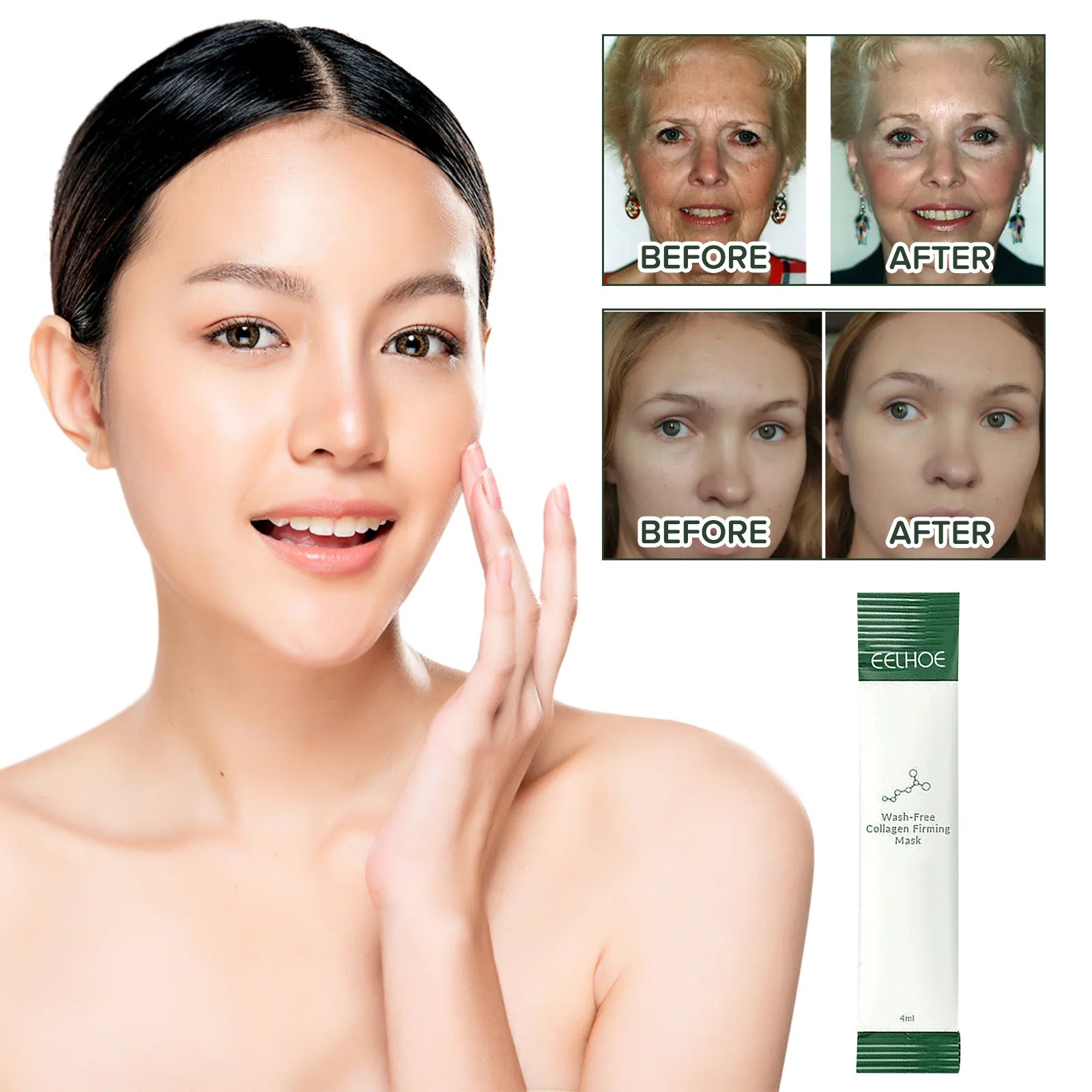 EELHOE Wash Free Collagen Firming Mask Moisturizing Skin Care Rejuvenation Hyaluronic Acid Disposable Hydrating Face Sheet Mask Zpaxo
