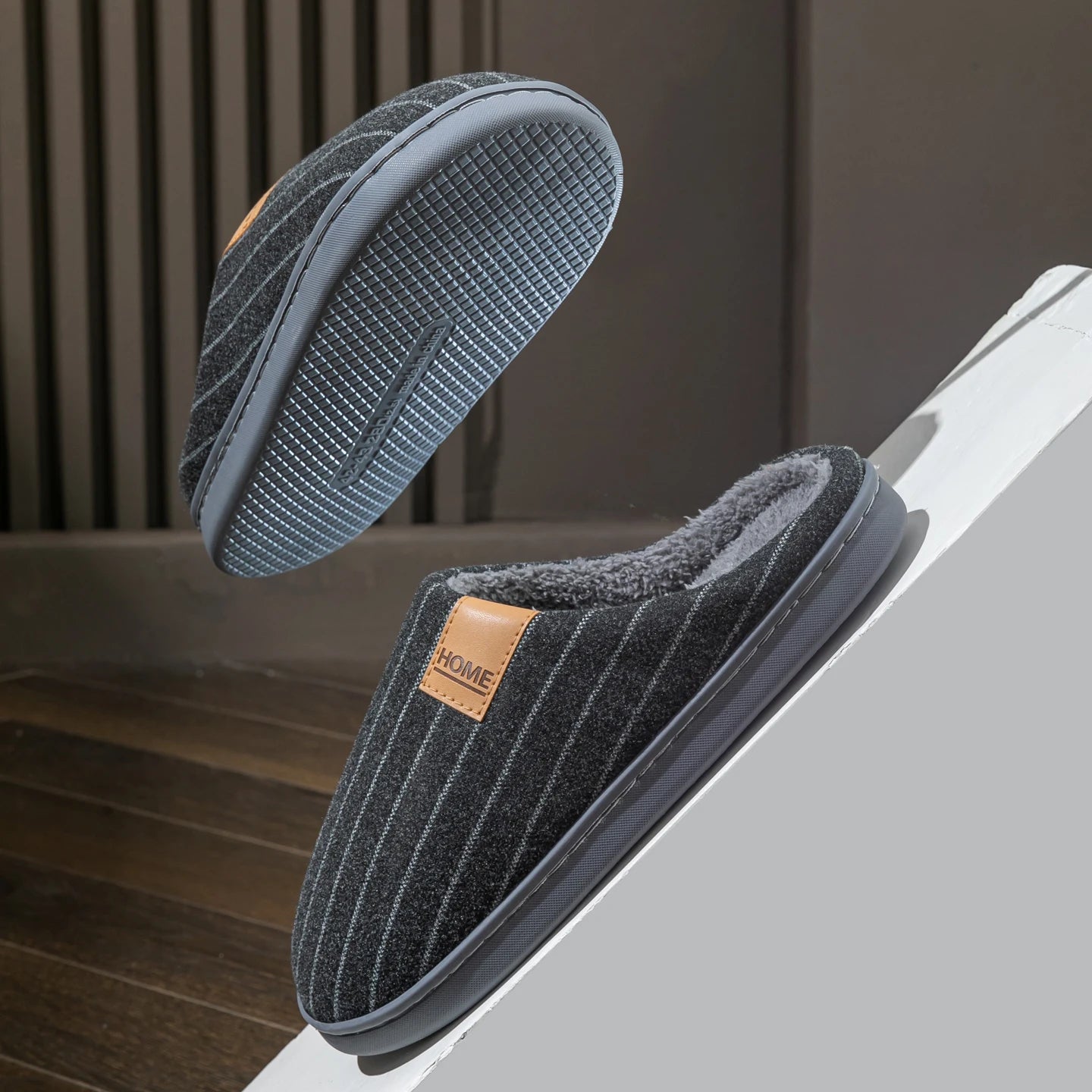 Men's Winter Slippers Non-slip Indoor House Shoes Cozy Plush Lining