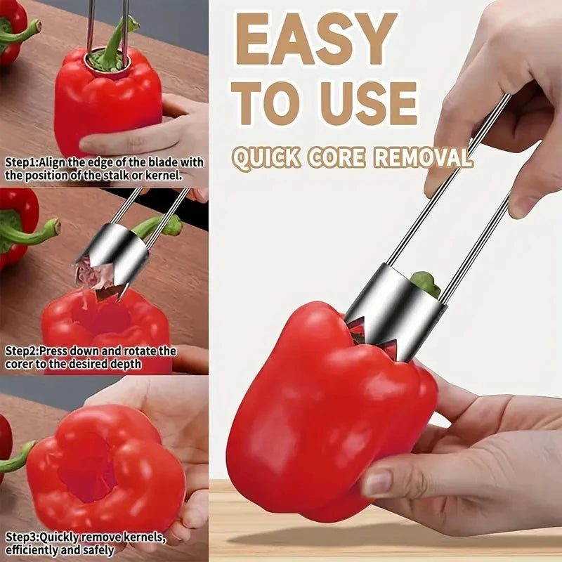 Stainless Steel Fruit Vegetable Corer, Efficient Core Remover Tool for Apple Pepper Tomato Cucumber, Easy Home Kitchen Gadget Zpaxo