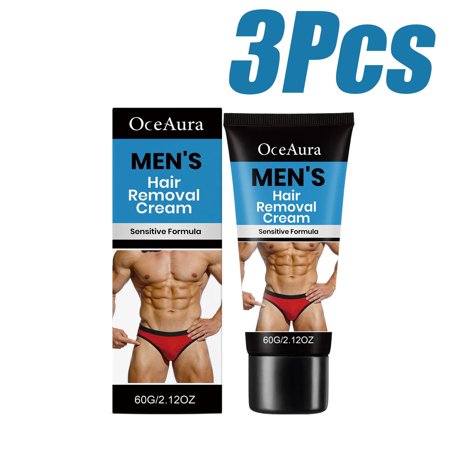 OceAura Men's Painless Hair Removal Cream | Body Depilatory Depilatory Cream Zpaxo 3 x 60g Boxed