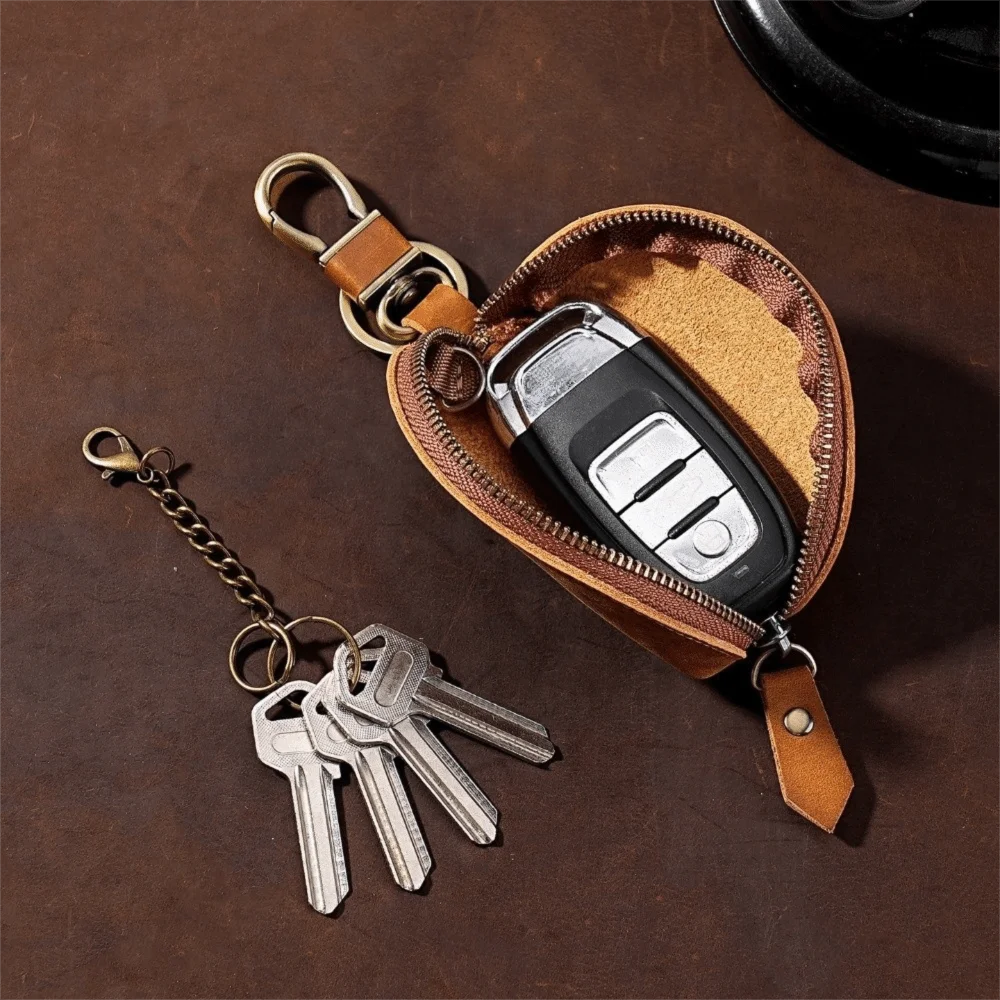 Durable Genuine Car Key Pouch Multi-Color Simple Leather Key Holder Classic Elegant Key Case with Carabiner Men/Women Zpaxo