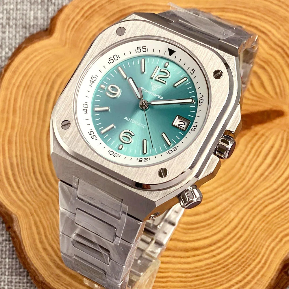 AR Sapphire Glass 42mm Square Steel Mechanical Men Watch S NH35AA Movt 150m Waterproof Elegance Dive Watches Black/Ice Blue Dial Zpaxo