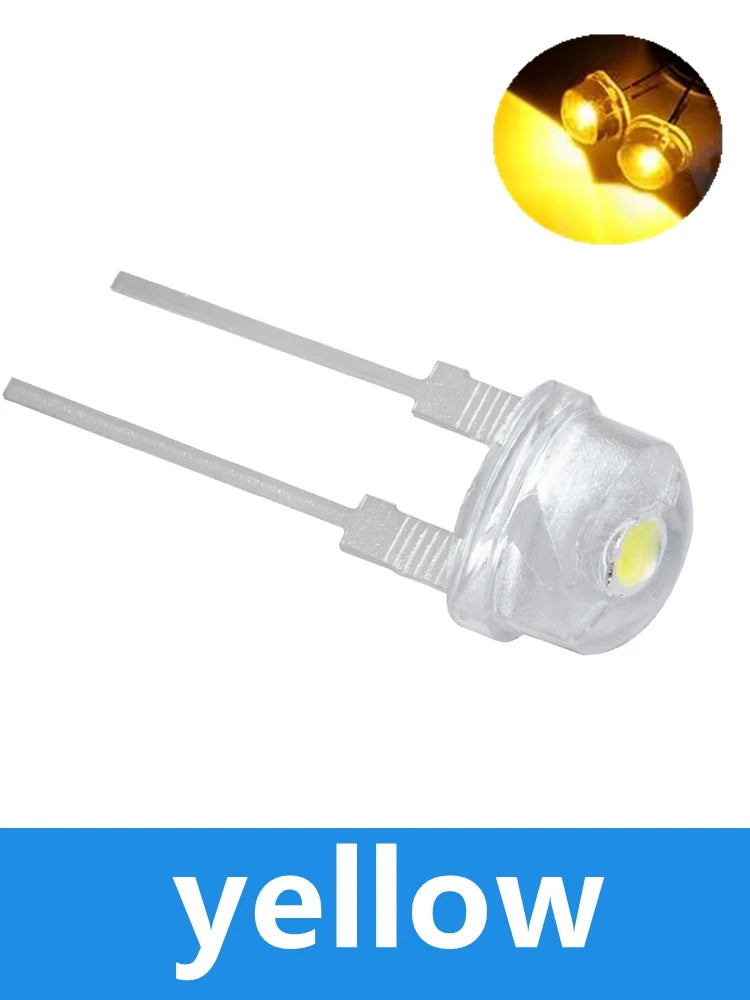 100Pcs 8mm F8 Straw Hat LED Diode, 0.5W 3.0-3.2V Super Bright White Wide-Angle Clear LED Zpaxo Yellow