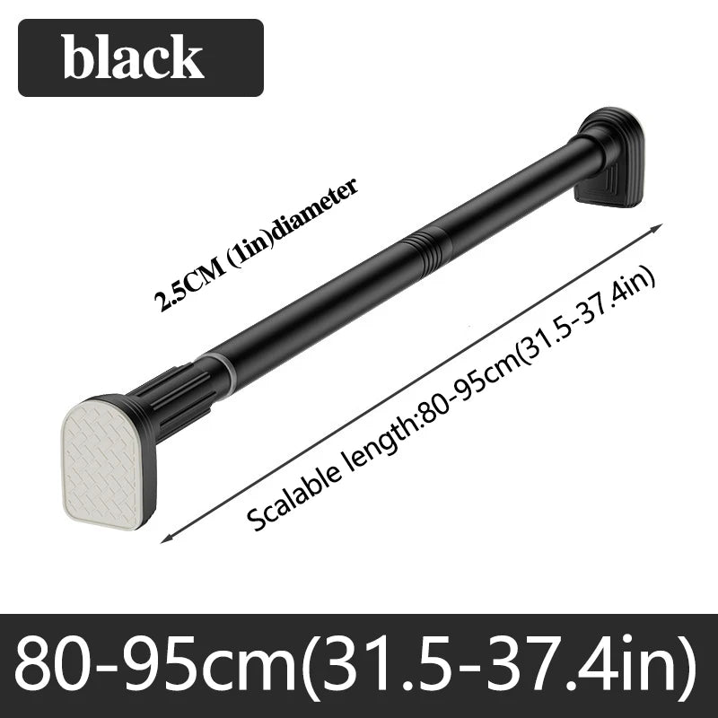 Up To 2.7m Adjustable Stainless Steel Shower Curtain Rod Clothes Drying Rack No-Drill Telescopic Pole for Laundry Room Bathroom Zpaxo black80-95CM