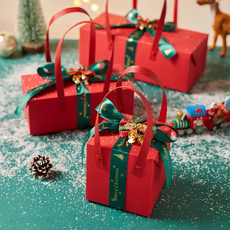 Christmas Apple Gift Box with Ribbon – Holiday Fruit Gift Wrap