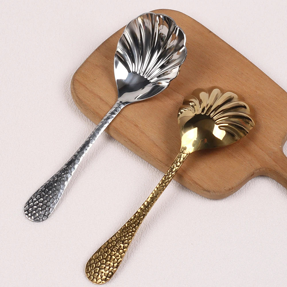 Stainless Steel Serving Spoon Elegant Shell Mixing Large Spoon Utensil Gold Silver for Home Party Restaurant Dining and Serving Zpaxo