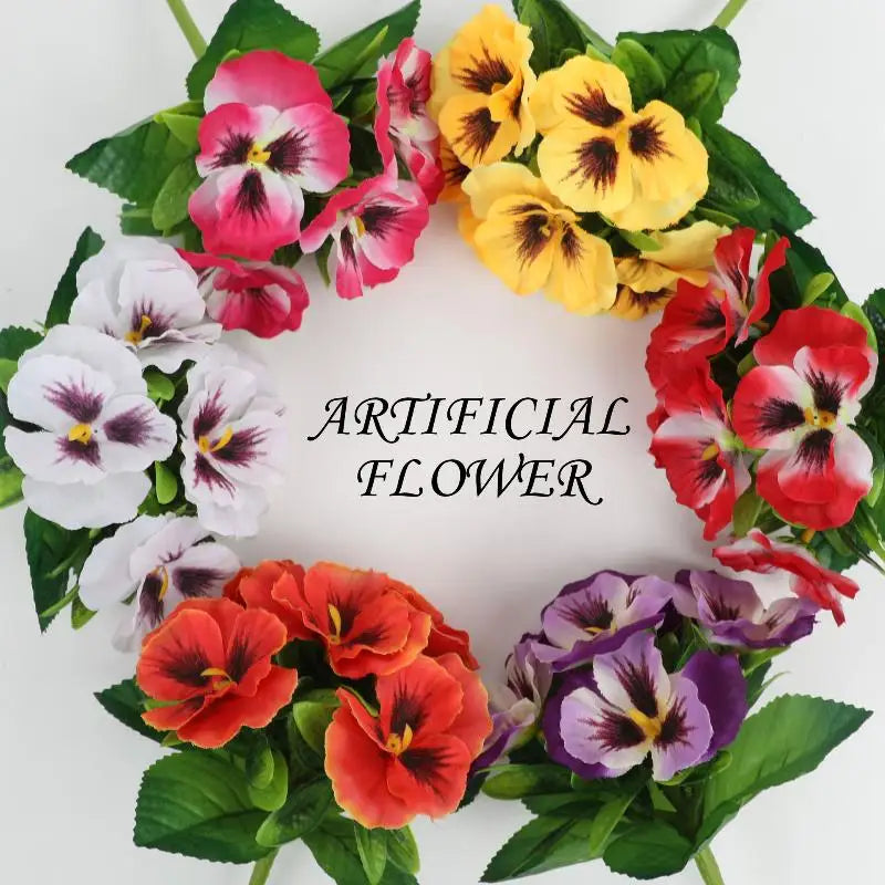 Artificial Pansy Flowers Silk Rose Bouquet Realistic DIY Simulated Floral Arrangement Wedding Home Party Table Centerpiece Zpaxo