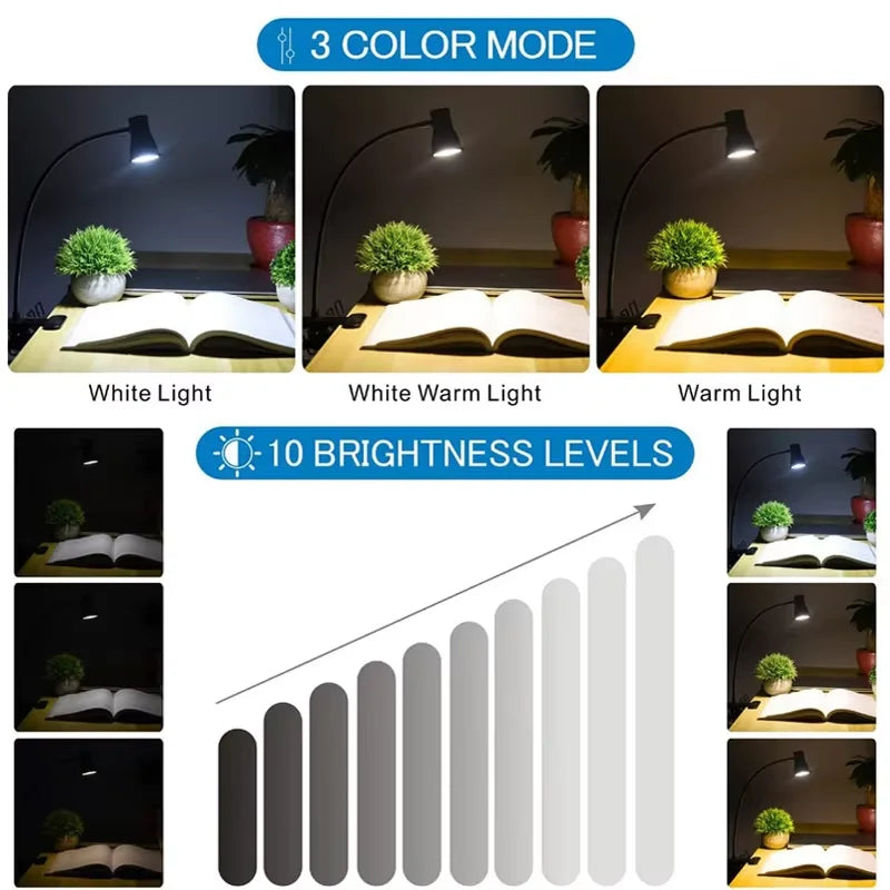 POCKETMAN Dimmable LED Clip Desk Lamp – 3 Colors, USB