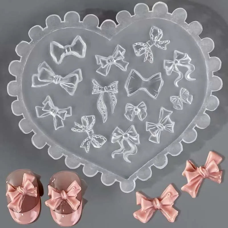 3D Heart Bow Silicone Mold – DIY Resin Nail Charms & Bowknot Resin Craft Mold Zpaxo