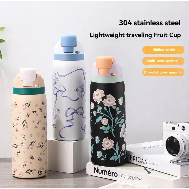 2025 New Outdoor Products Fashion Cartoon Pattern Jump Cup Stainless Steel Insulated Bottle Arge-capacity Sports Kettle Zpaxo