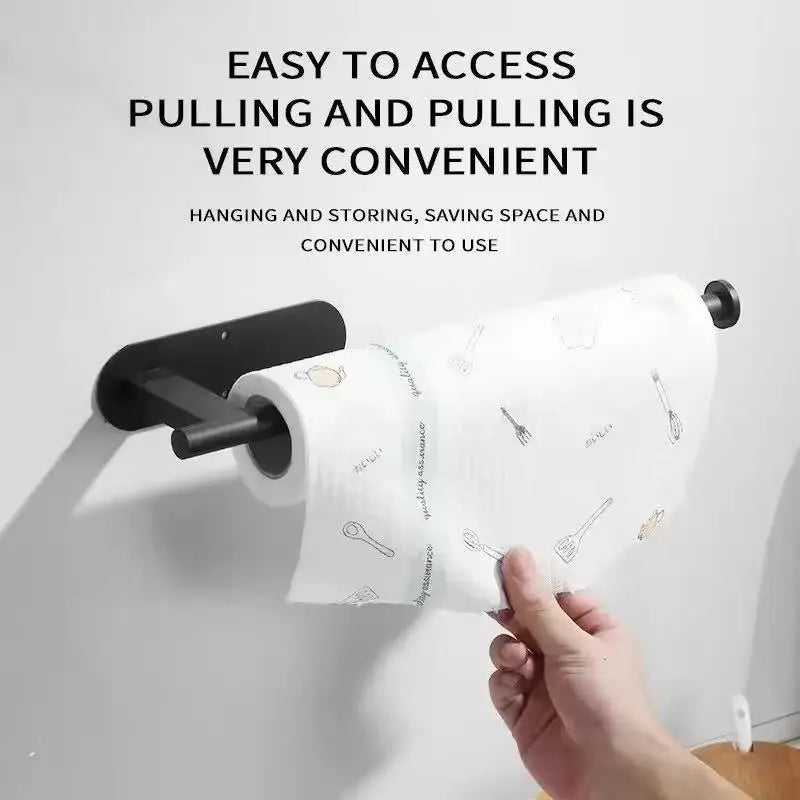 Stainless Steel Silver / Black Paper Towel Wipe Hanging Rack Can Store Cling Film Wipes Roll Paper Rack For The Kitchen Bathroom Zpaxo