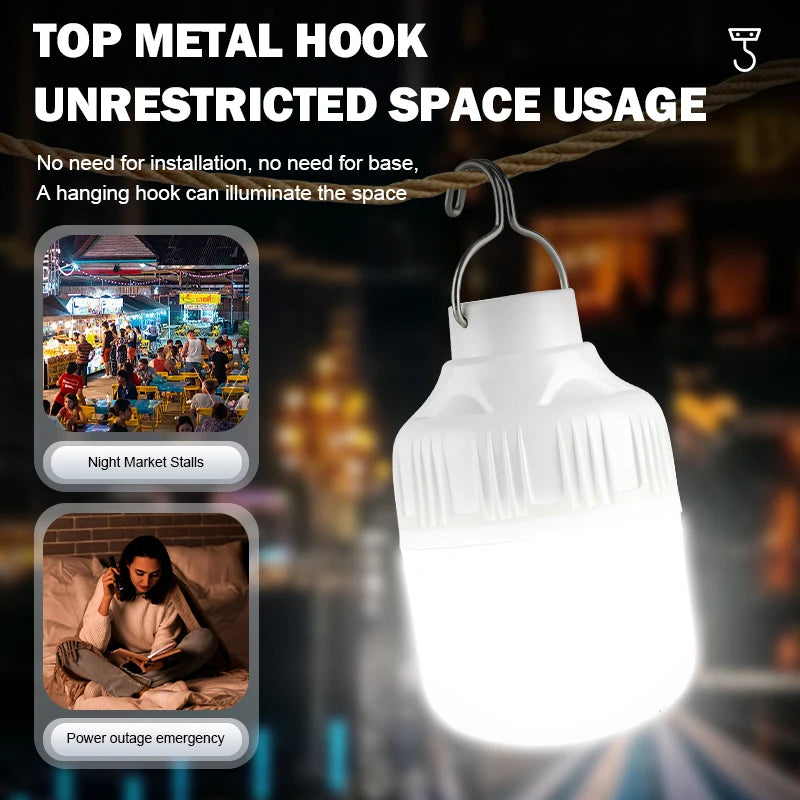 Outdoor USB Rechargeable LED Lamp Bulbs Super Bright Emergency Light with Hook Portable Camping Fishing Lantern Night Lights Zpaxo
