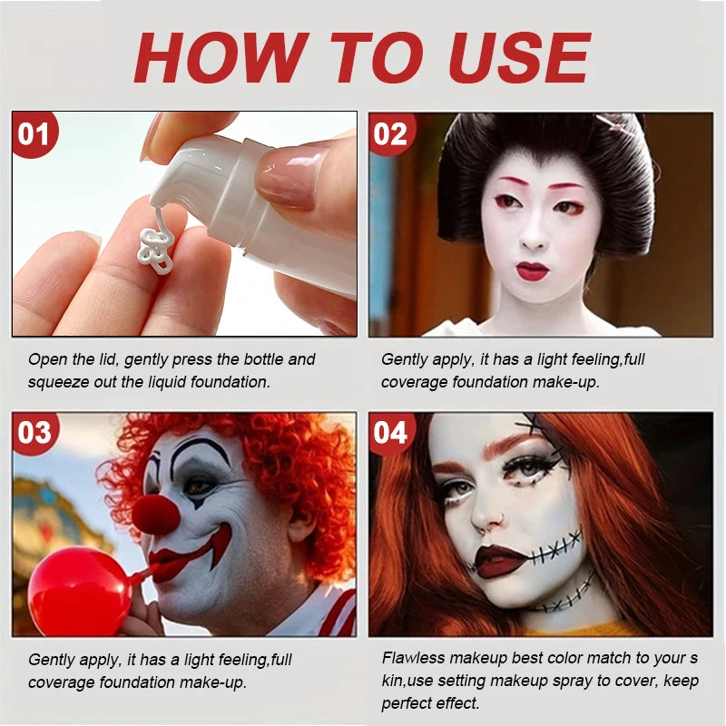 White Liquid Foundation Blending Pure-15ml Silky Creamy Matte Long-Wearing Transfer-Resistant for Stage Cosplay Halloween Makeup Zpaxo