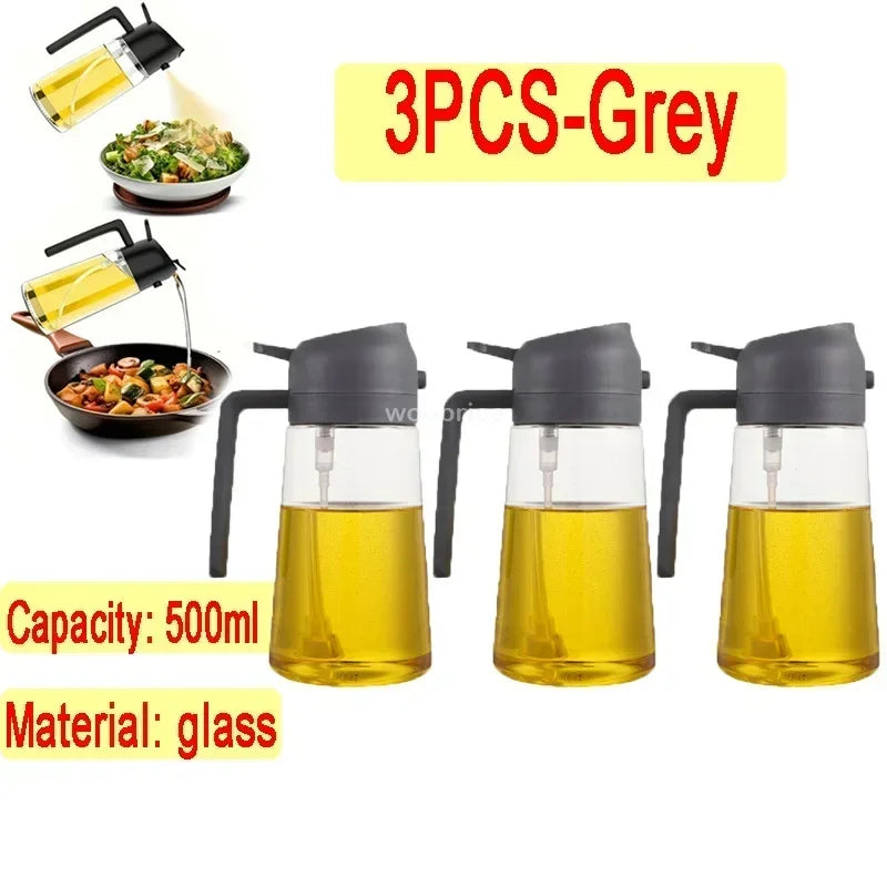 Oil Spray Kitchen Glass Oil Spray Bottle 500ml Olive Oil Sprayer Camping BBQ Kitchen Baking BBQ Picnic Kitchen Tools Zpaxo 3pcs-grey