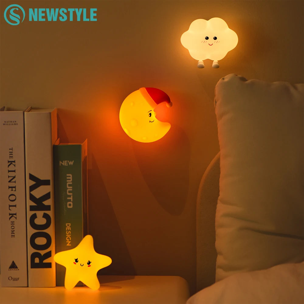 Silicone Star Moon Night Light Rechargable Sleeping Wall Nightlights 3 Level Brightness Beside Lamp For Baby Bedroom Decor Zpaxo