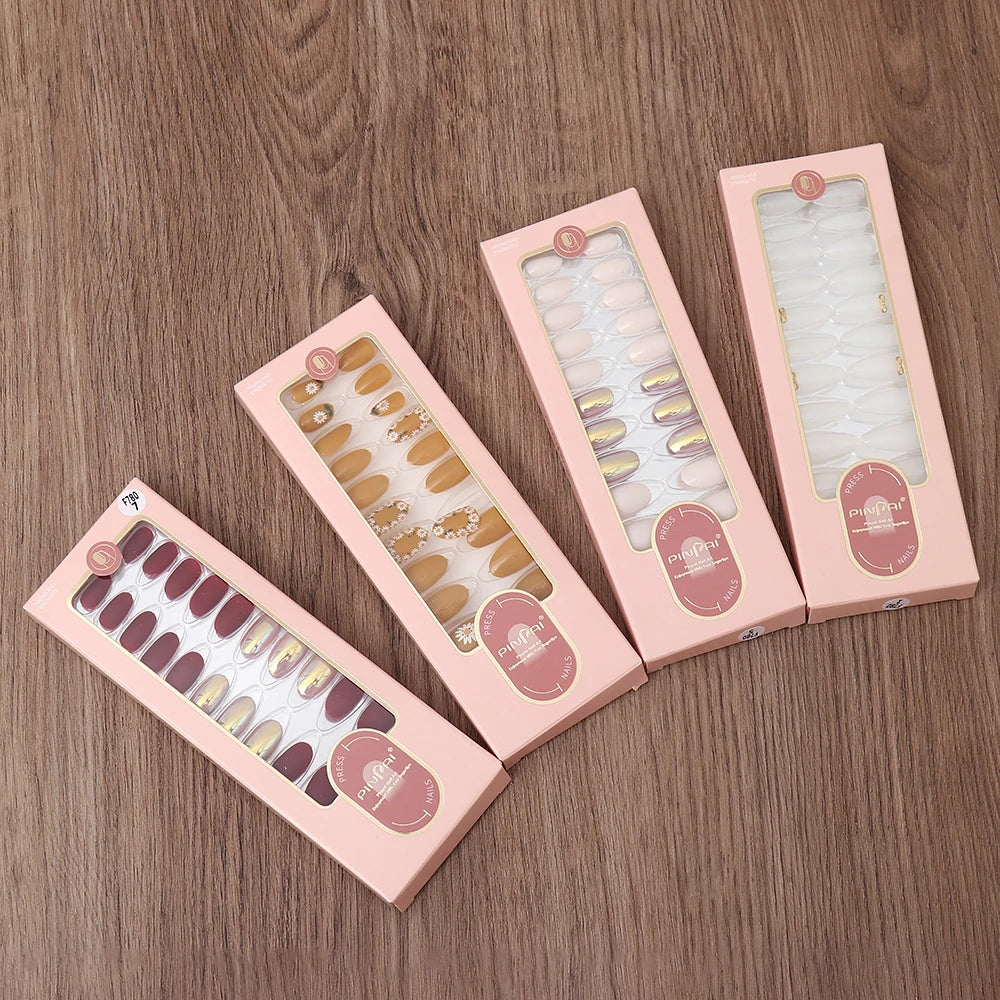 24PCS Fake Nails Reusable Stick On Nails Press on Full Cover False Nail Tips with Jelly Stickers Makeup Accessories Zpaxo
