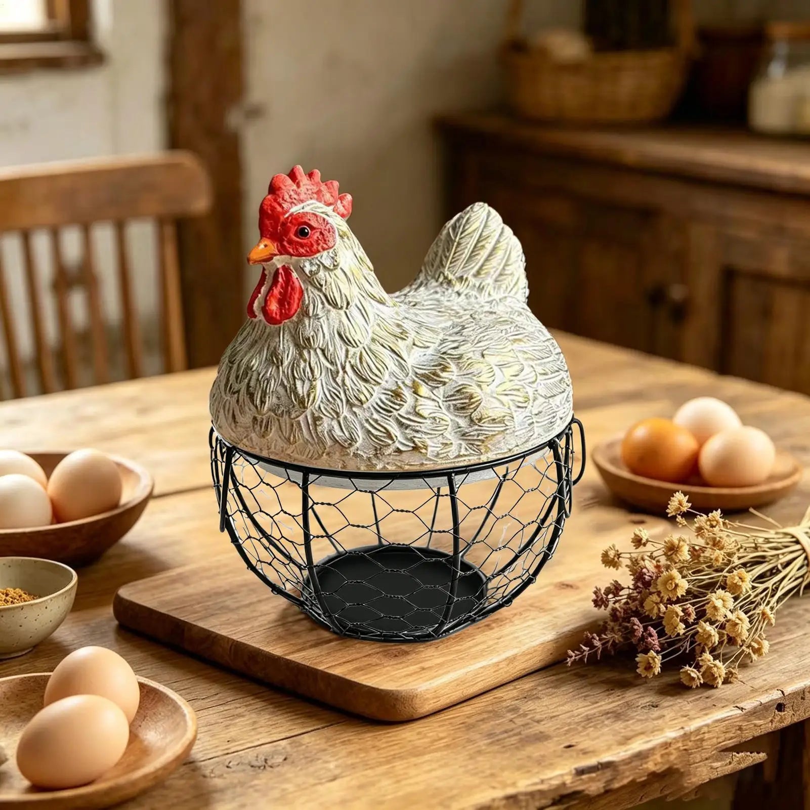 Chicken Basket Decorative Metal Wire Organizer Design Lid Portable