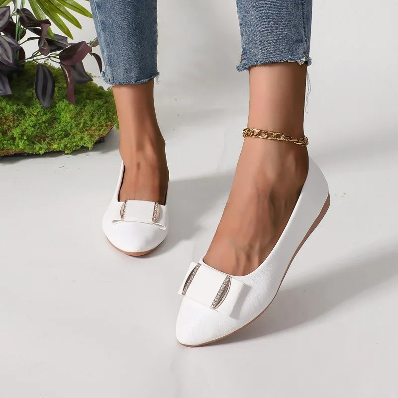 Women's Solid Comfortable Vintage Pointed Closed Toe Single Shoes Zpaxo WHITE 37