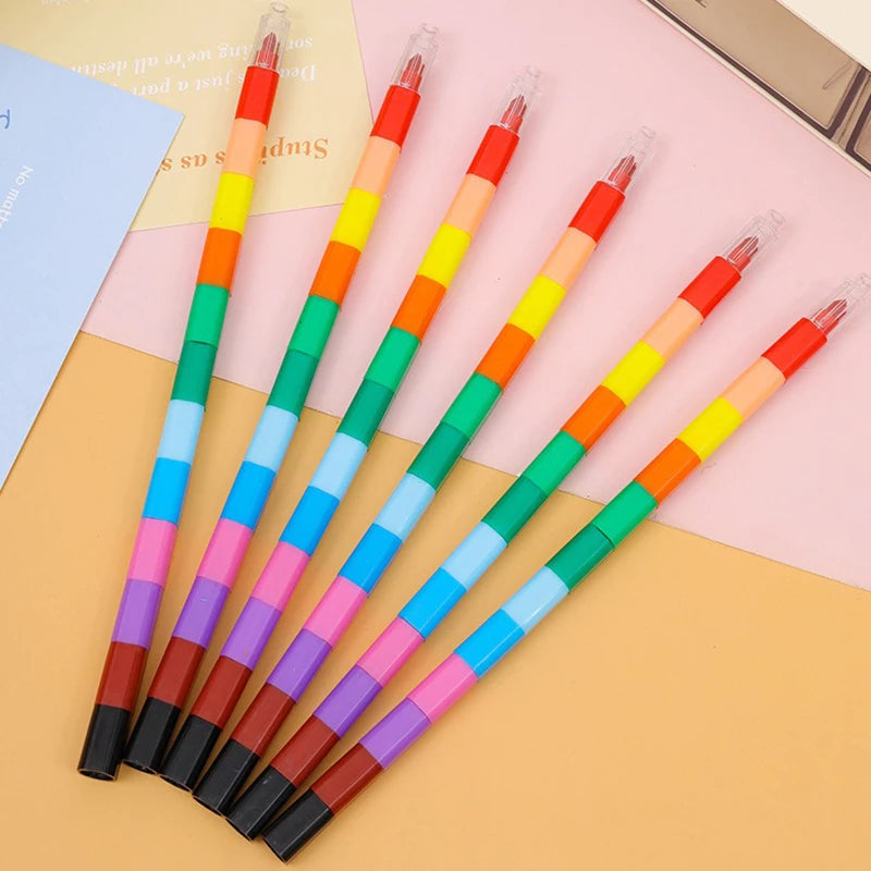 12-Color Building Block Crayons Fun Rainbow Color Stackable Drawing Crayons Graffiti Pen Art Supplies Birthday Gift Boy Girl Zpaxo