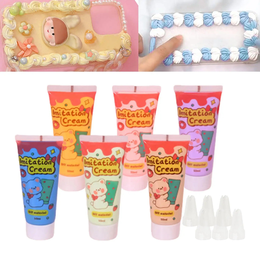 6x Cream Clay Glues DIY Phone Case Making 50G Cream Adhesive Simulation Whipped Cream Glue Set for Art Craft Projects Moulding Zpaxo Style C