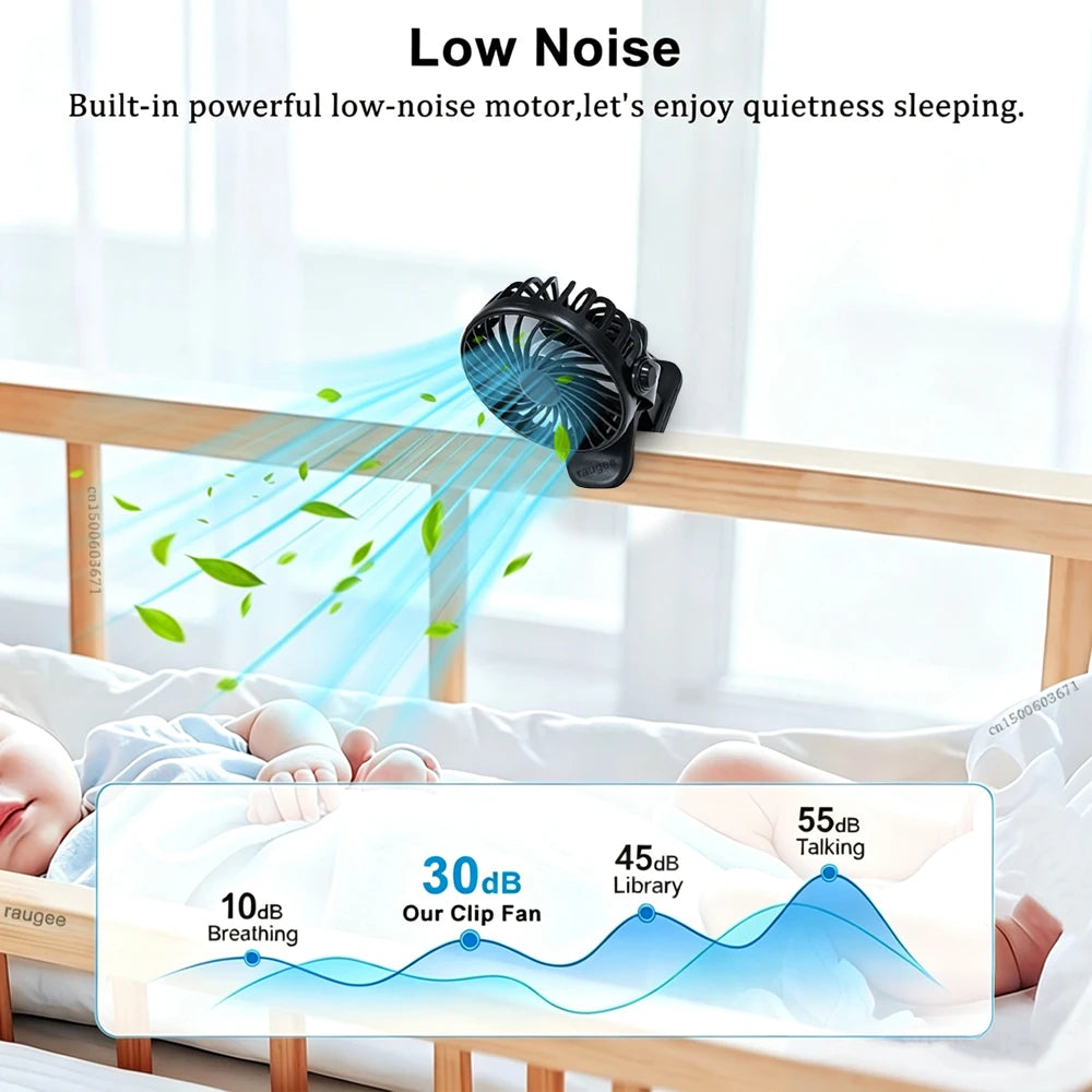 Mini Portable Stroller Fan Small Clip Rechargeable 360 Hanging Home