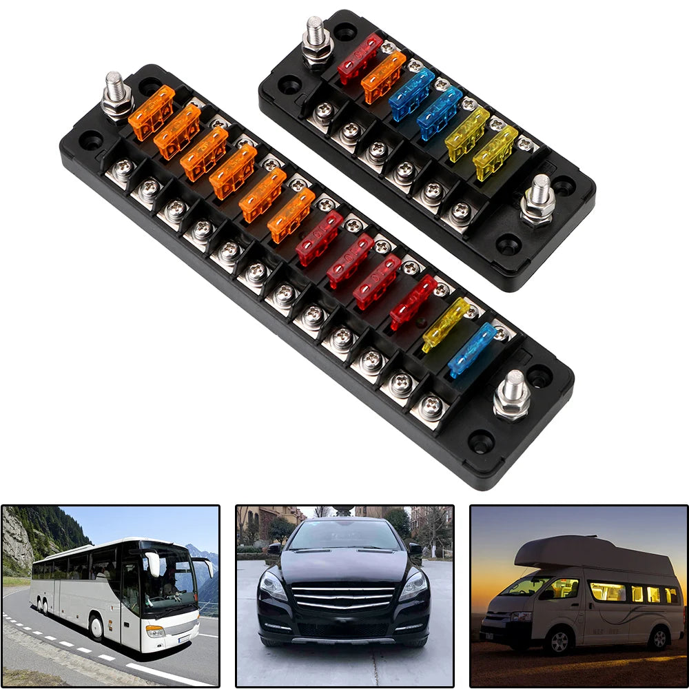 6 Ways 12 Blade Fuse Block Box Holder 32V 75A Auto Car Marine Trike