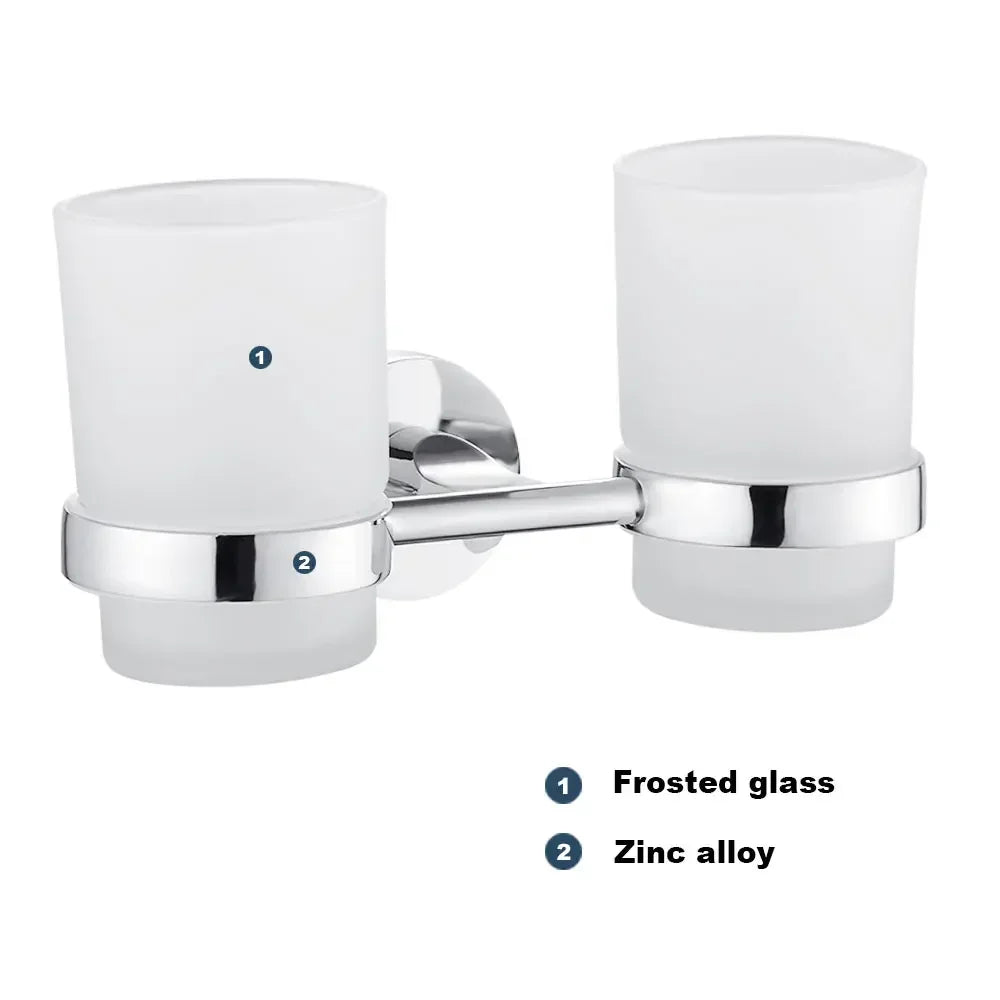 Toothbrushing Cup Bathroom Supplies Double Tumbler Cup Holder Toothbrush Holder Wall Mount Cup Strong Anti-Fall Bath Accessori Zpaxo