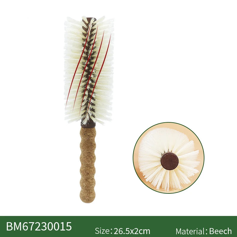 BOOMSLIFE Personalized Name Cork handle Round Barrel Hair Comb For Curling Boar Bristles Round Hair Brush Roller Wooden Comb Zpaxo big