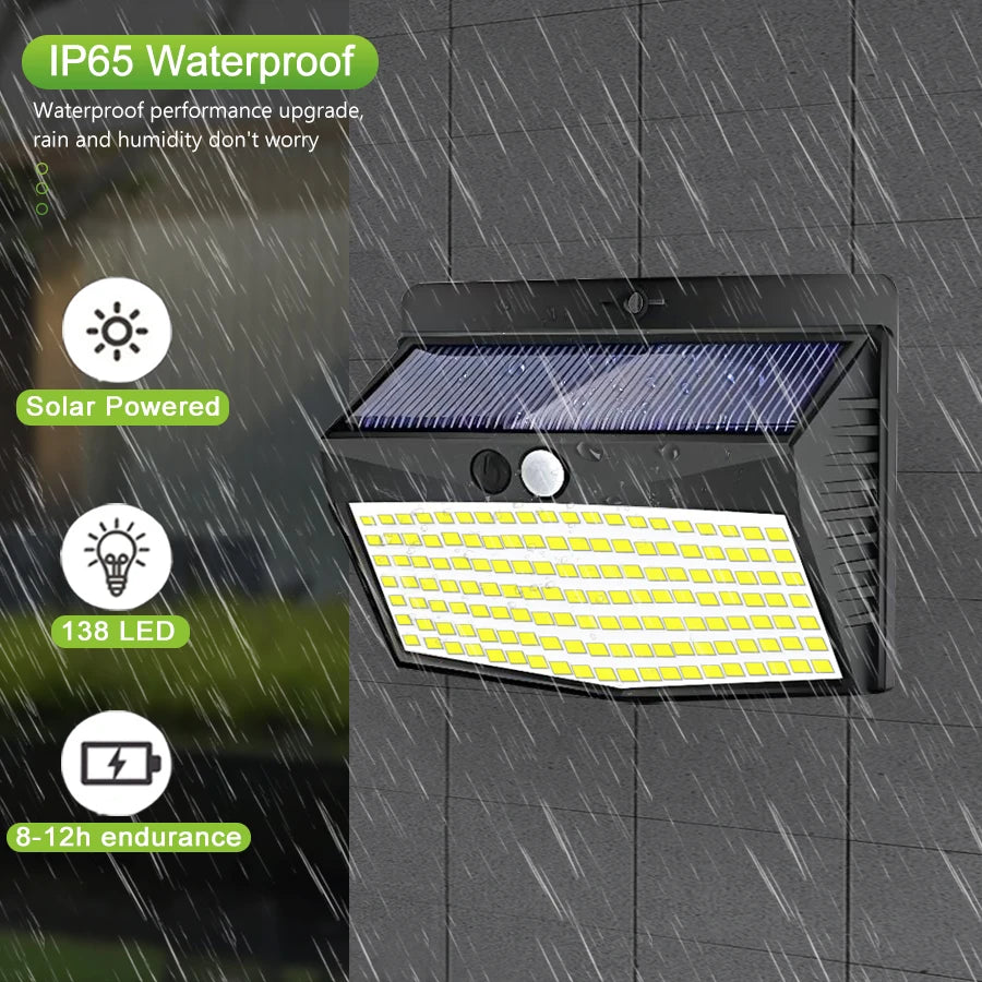 138 LED Solar Light Outdoor 4PCS Solar Wall Lamp Human Body Sensor 3 Mode Waterproof Garden Decor Street Lights Sunlight Powered Zpaxo