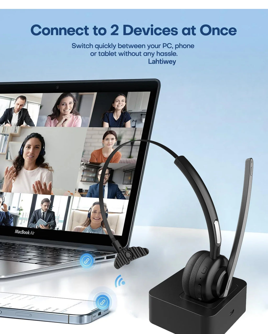 Bluetooth Wireless Headset Microphone Noise Cancelling Single Ear