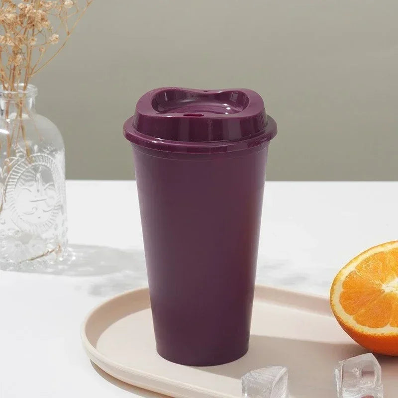 475ML Large Capacity Plastic Straw Cup for Birthday Parties Coffee Drinking Reusable Macaron Colored Straw Cup Takeaway New Zpaxo Burgundy 16OZ