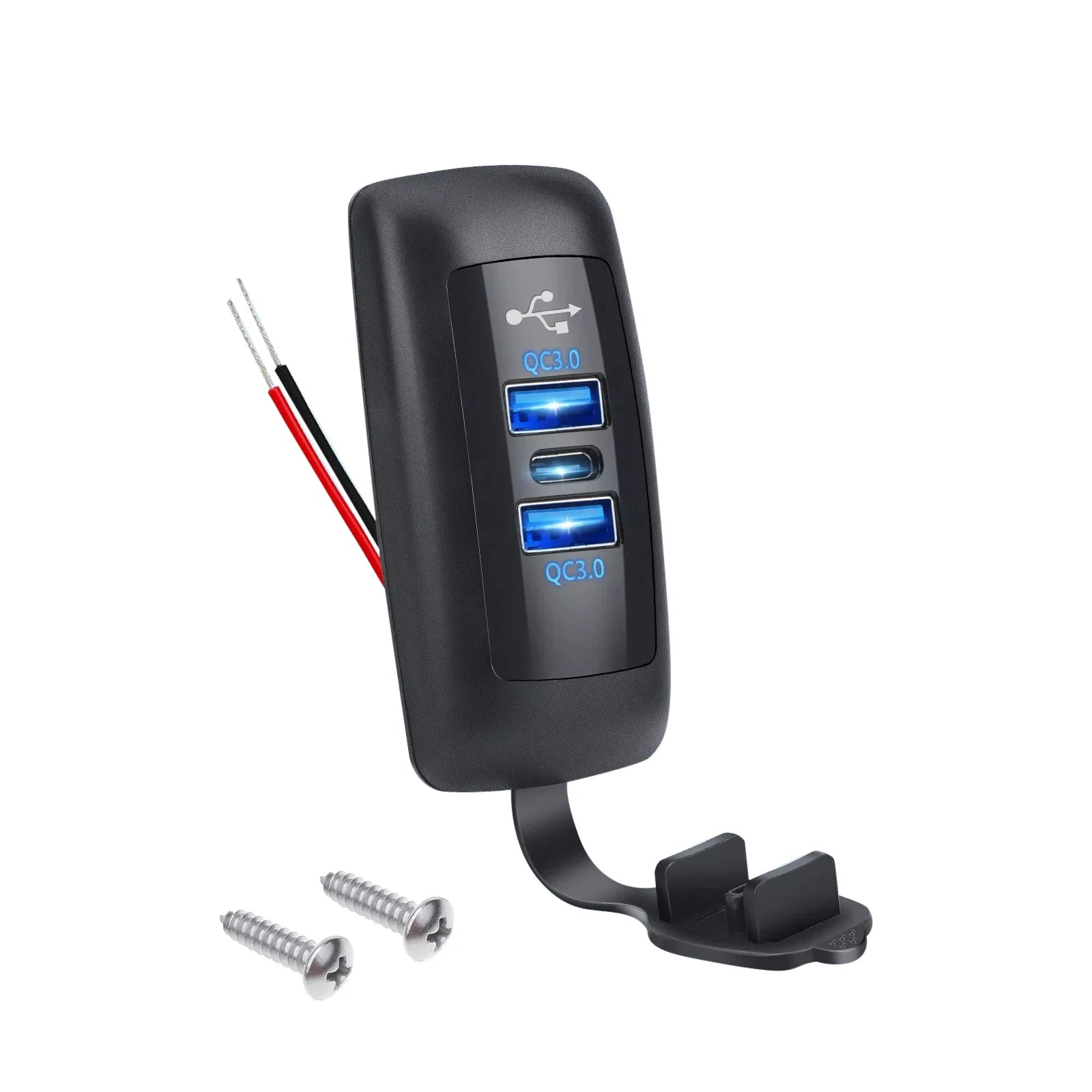 DC 12V-24V Dual USB Outlet 66W Car Charger Socket 3Ports Dual 18W QC3.0 + PD3.0 30W Dustproof Power Outlet Panel For Car Boat RV