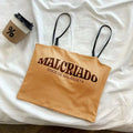 Sexy Crop Tops Women Summer Shirring Sleeveless Slim Camis Tops Bodycon With Chest Pad Letter Fashion Casual Soft Tops Female Zpaxo apricot Uniform size