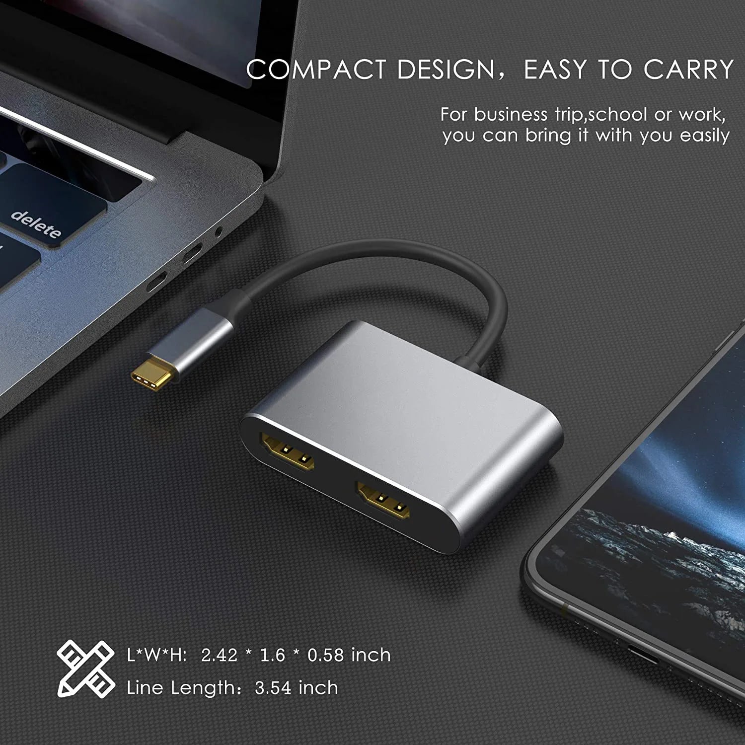 2 Port USB C Hub Dual HDMI Splitter 4K 60HZ Screen Expansion Docking Zpaxo