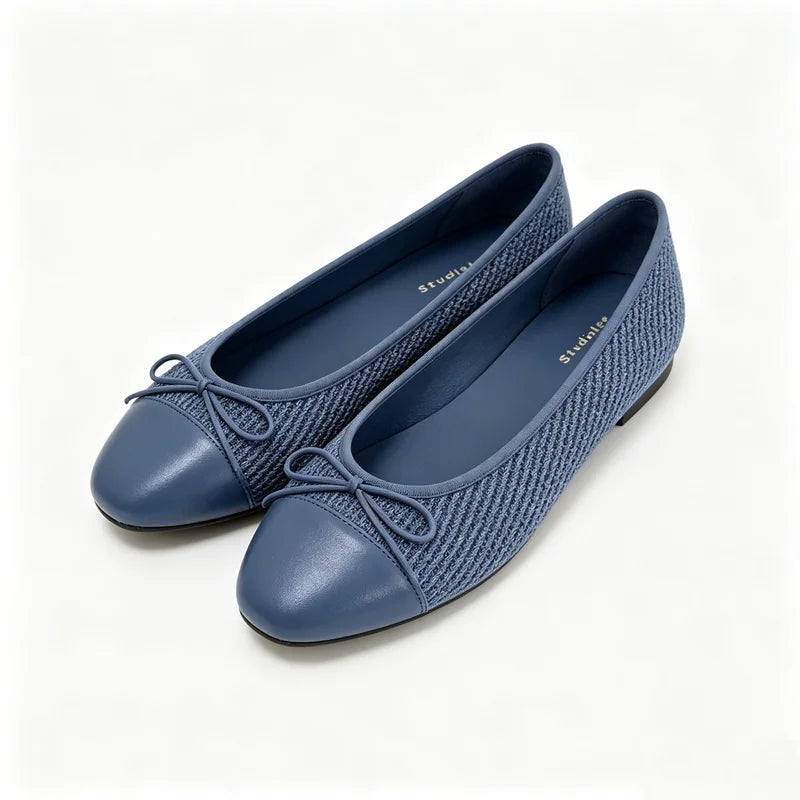 Women Tweed Ballet Flats Bow Decor Soft Flat Shoes Ladies Elegant Daily Commuter Walking Loafers Vintage Non Slip Dress Shoes Zpaxo Blue 40