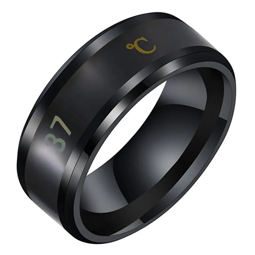 Fashion Smart Stainless Steel Multifunctional Ring For Couples Mood Change Color From Waterproof Body Temperature Measuring Ring Zpaxo Black size 13
