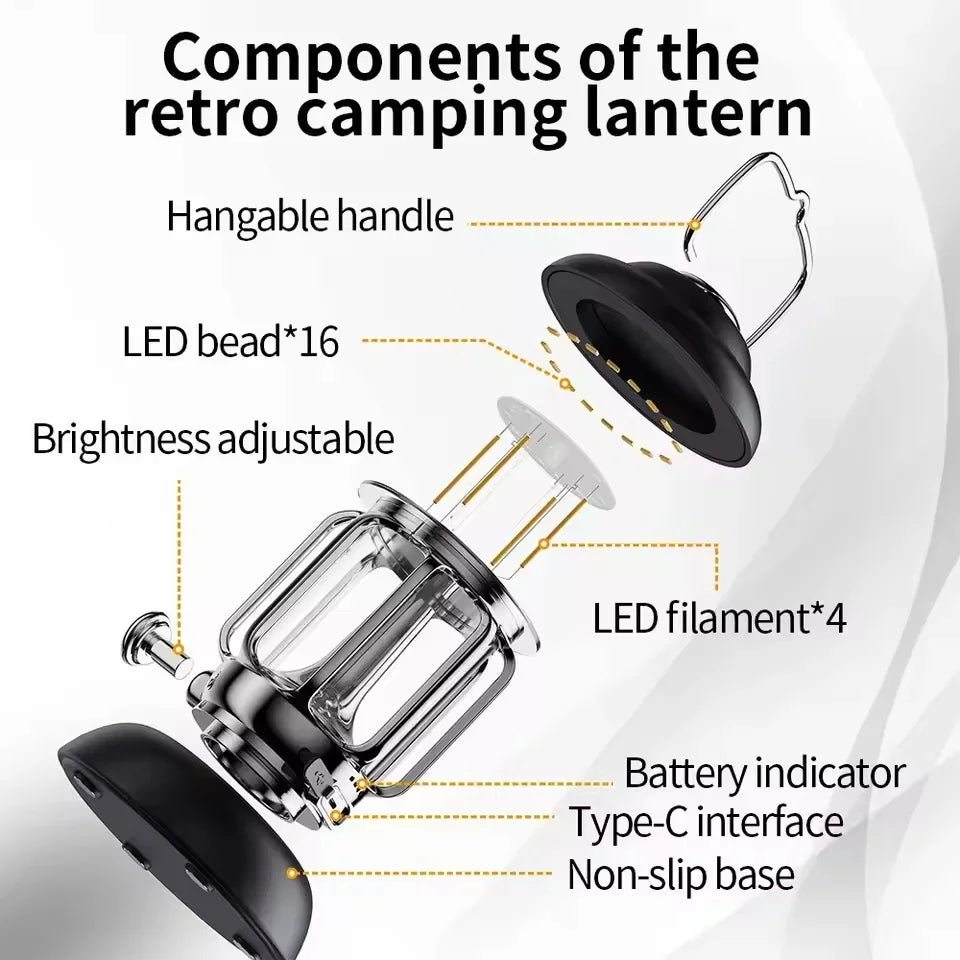 Retro USB Rechargeable LED Camping Lantern | Waterproof Portable