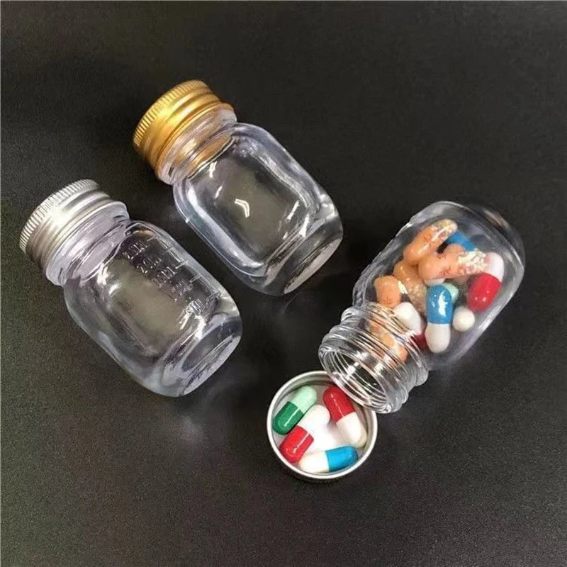 Glass Bottle Small Lid Medicine Powder Capsule Gold Silver Zpaxo