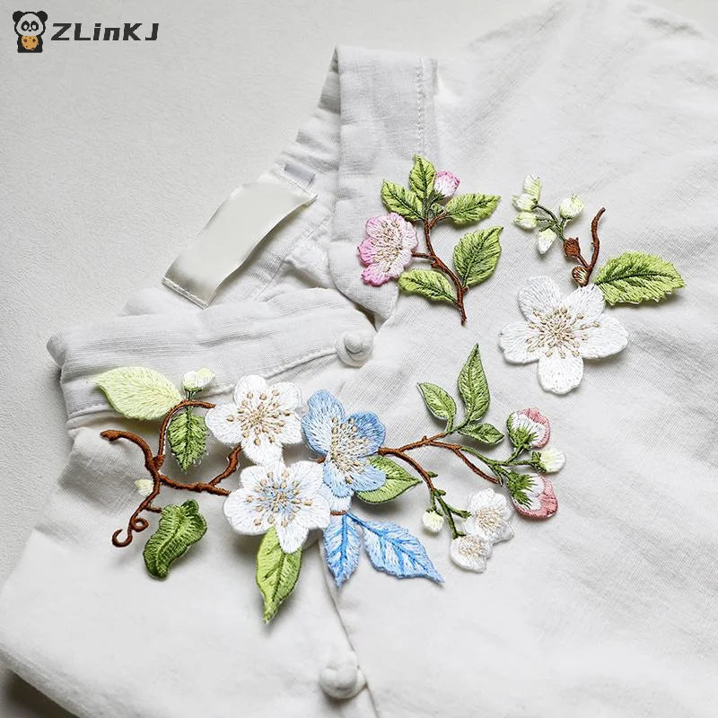 ▶1Pcs Jacket Jeans Craft Accessories Flower Embroidery Patch Iron On Elegant Patches For Clothes Bags DIY Embroidered Stickers Zpaxo