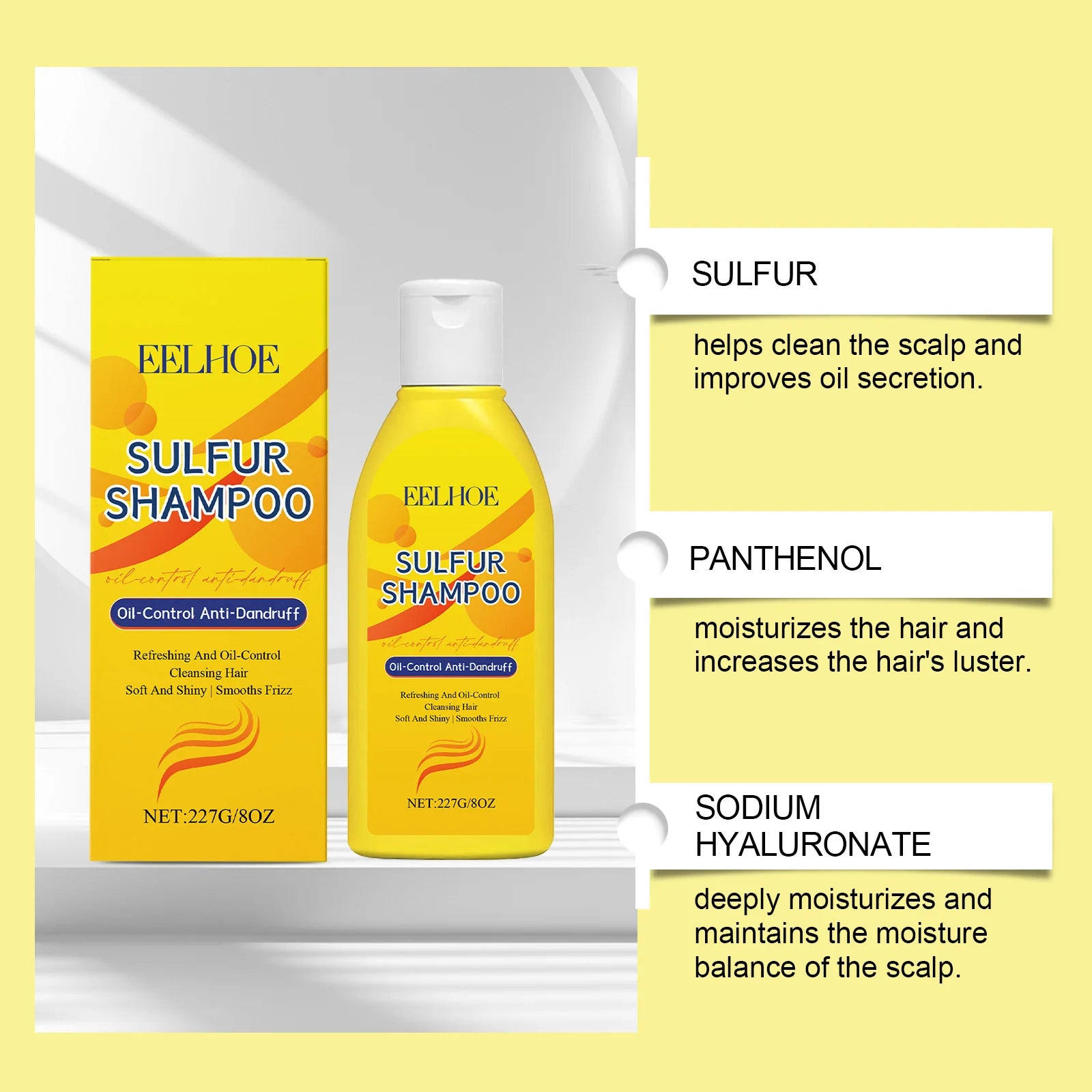 EELHOE Sulfur Shampoo Strengthen Roots Oil Control Fluffy Hair Moisturizing Mild Formula Itch Deeply Clean The Scalp 227g Zpaxo