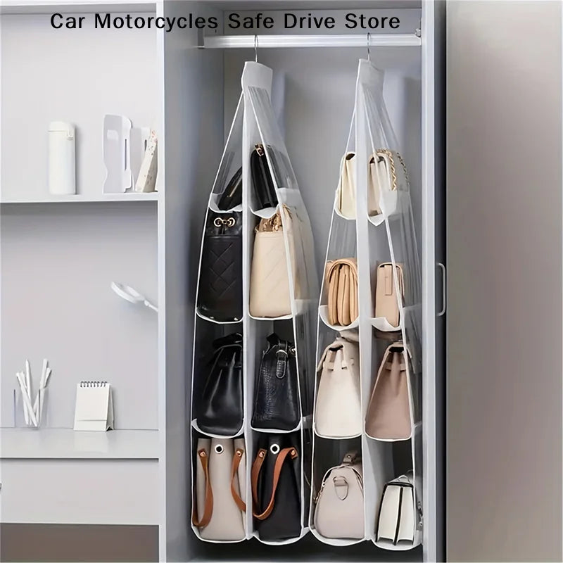 Black Gray Handbag Hanging Organizer 6 8 Pockets Foldable Oxford