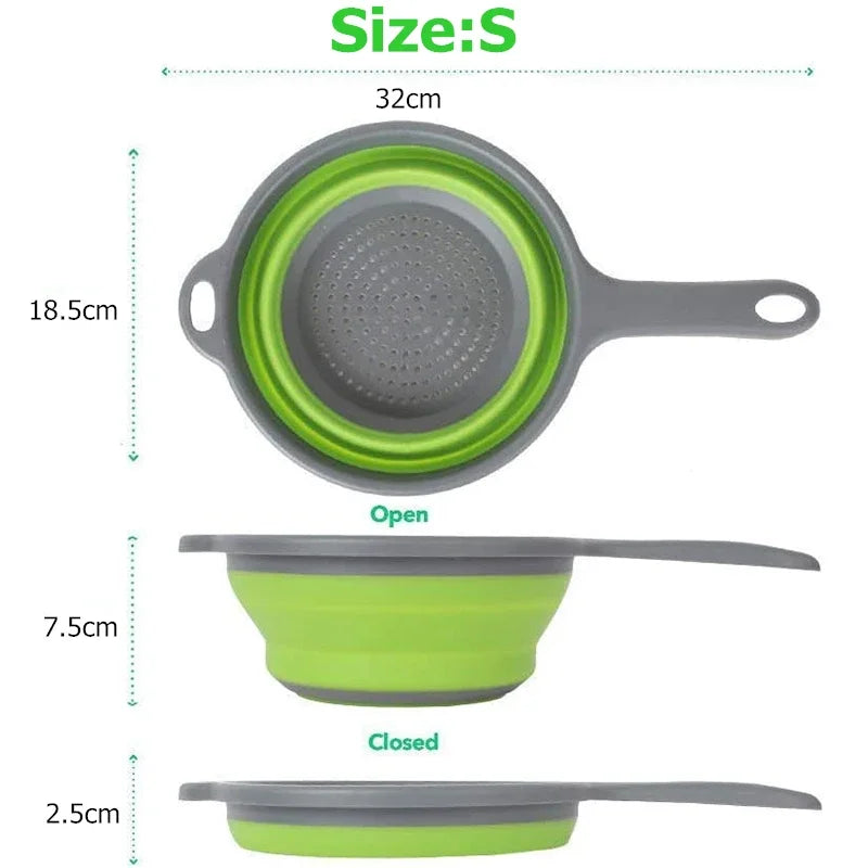LMETJMA Silicone Collapsible Colander with Handle Kitchen Folding Strainer Colander for Draining Pasta Vegetable Fruit JT111 Zpaxo