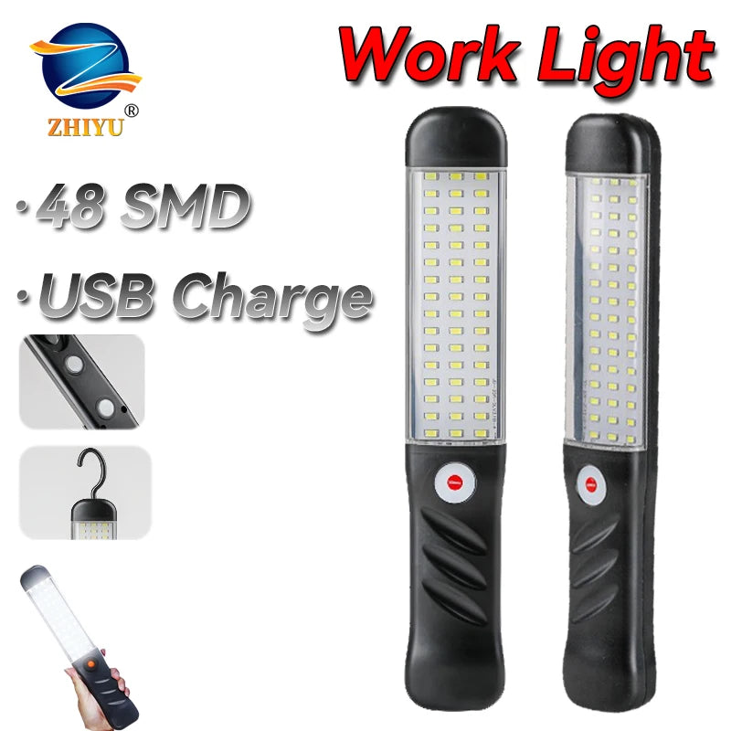 Magnetic LED Work Light – USB Rechargeable COB Flashlight