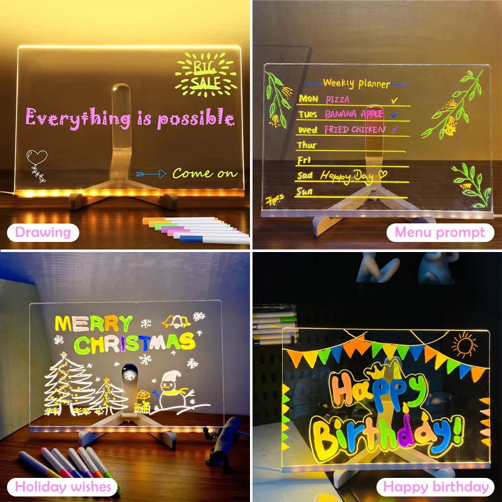 LED Note Board Night Light with 7 Colors Pen Lighted Acrylic Drawing Board Glowing Message Marker Board For Office School Home Zpaxo