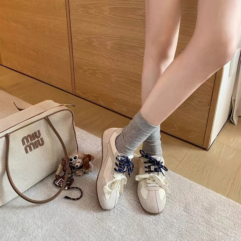 Multi-color Retro Casual Sneakers Women Suede Leather Upper Lace Up Zpaxo