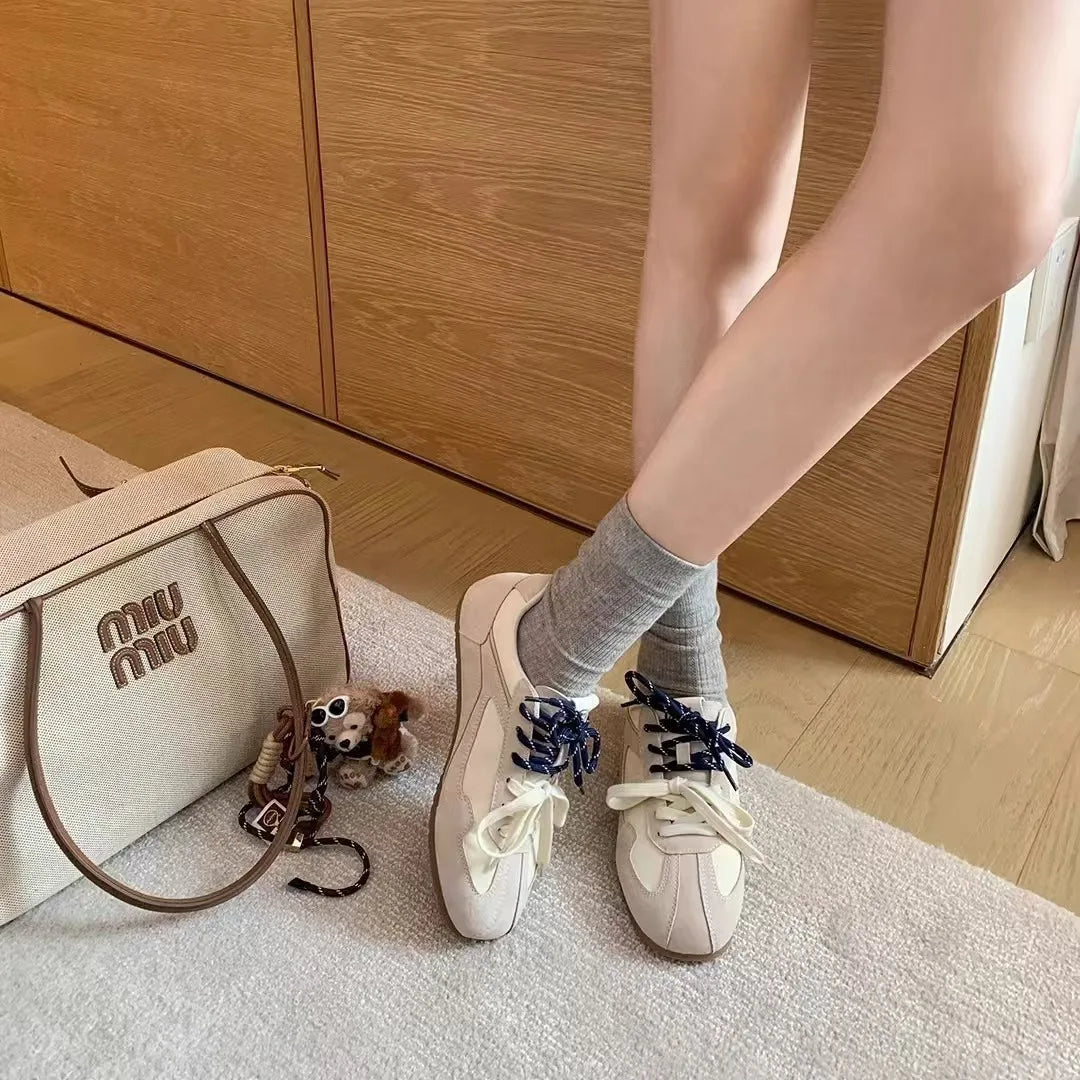 Multi-color Retro Casual Sneakers Women Suede Leather Upper Lace Up Zpaxo