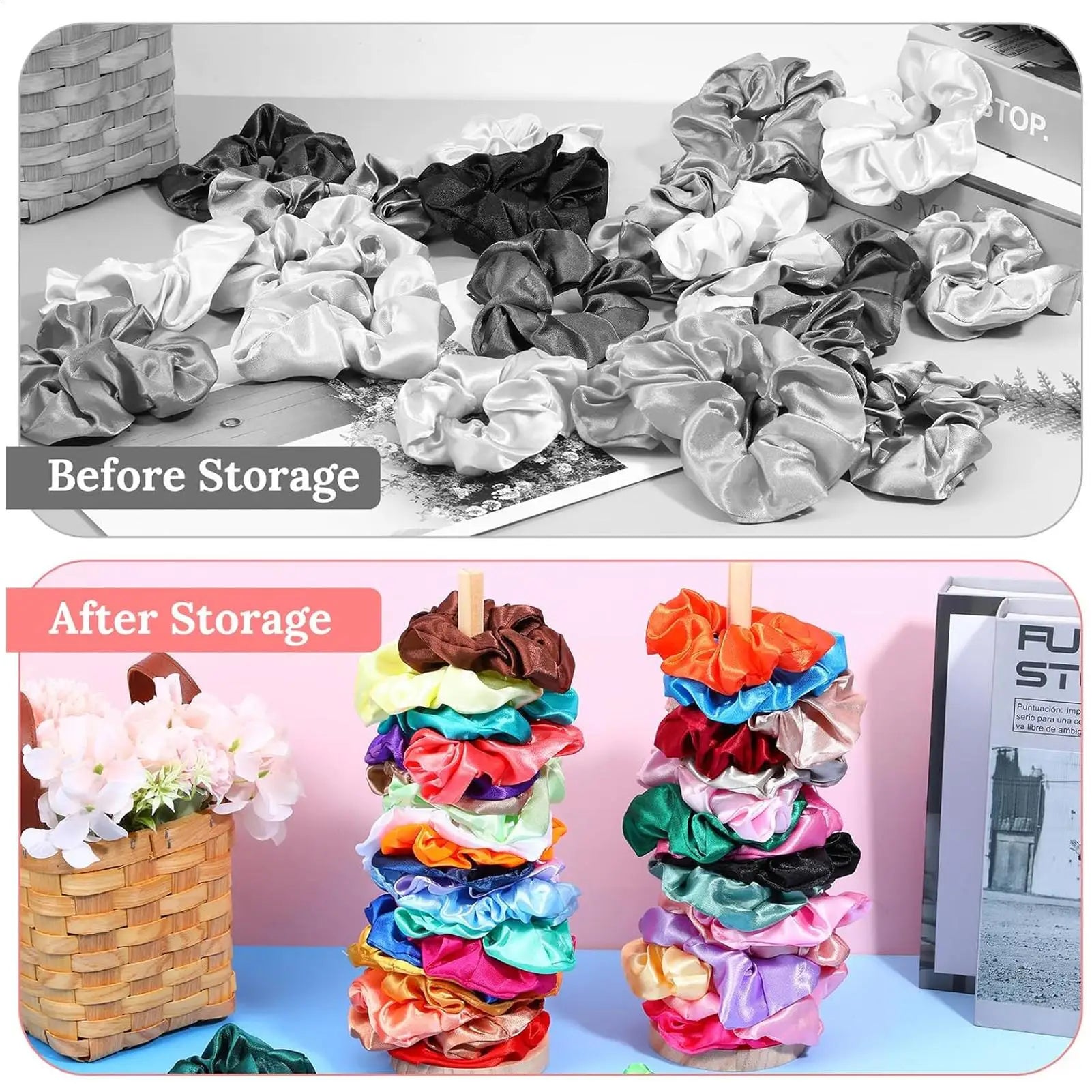 Hair Accessories Organizer Wooden Scrunchie Stand Tie Girls Bathroom