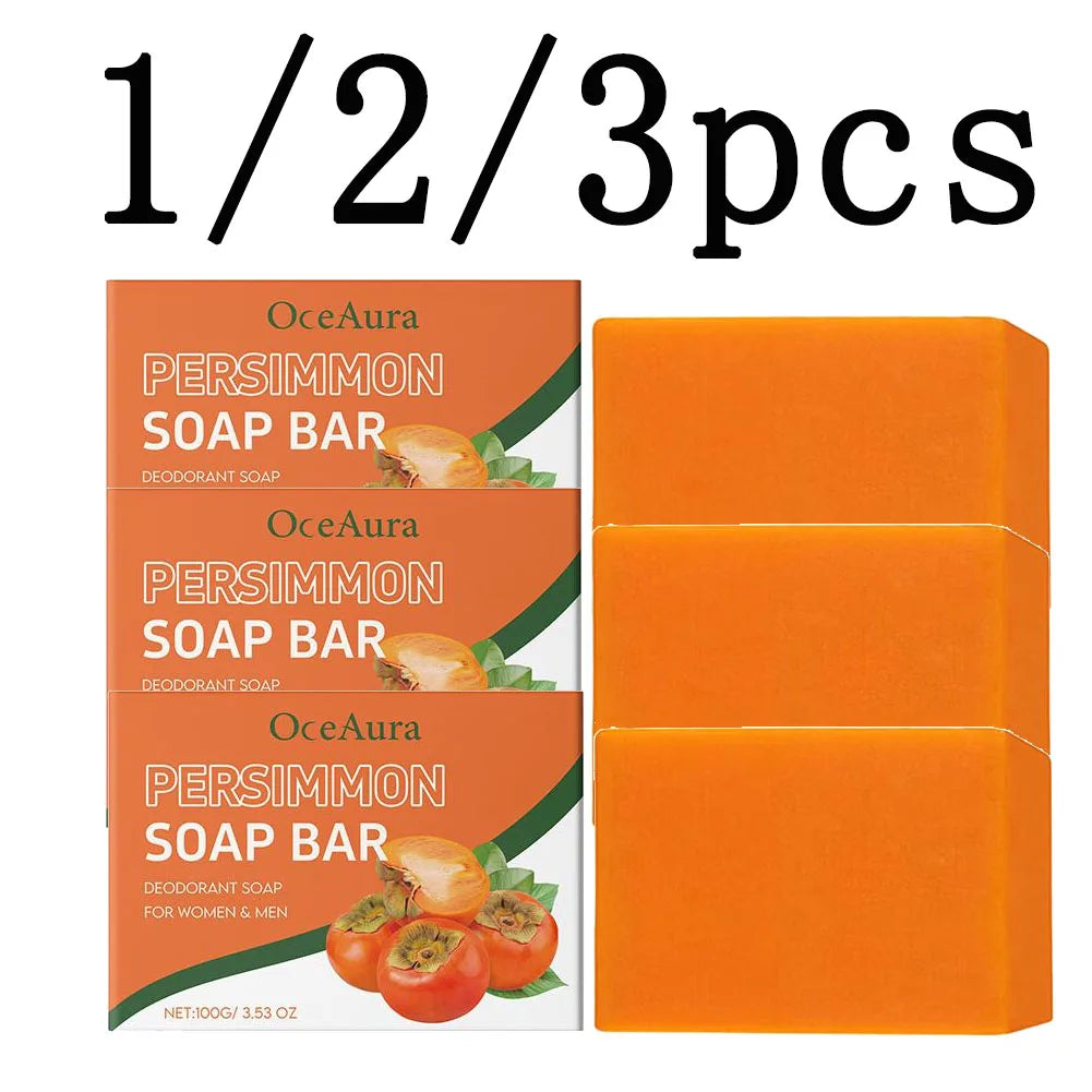 1/2/3cps Gentle Body Soap Bar for Long-Lasting Freshness Daily Cleansing Natural Persimmon Soap for Effective Odor Control Skin Zpaxo